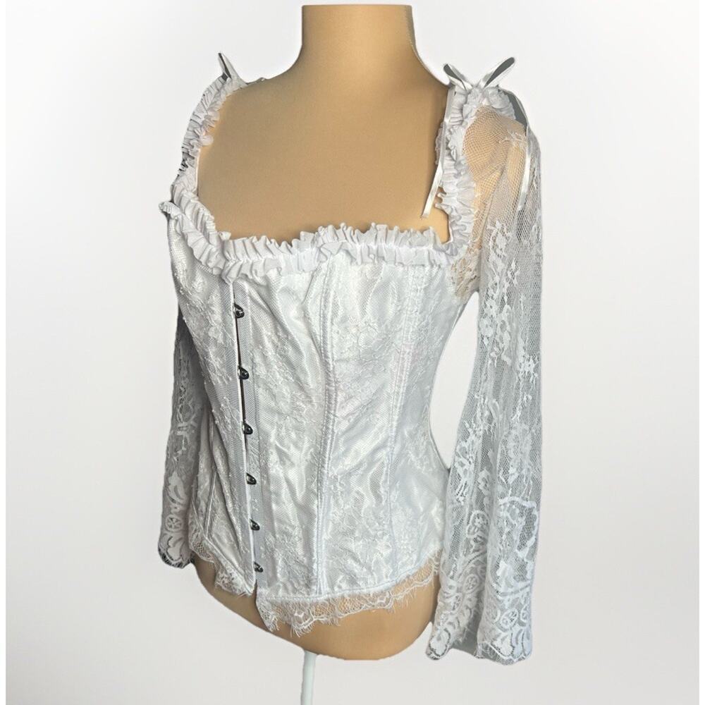 Floral Lace Ruffle Sweetheart Overbust Bustier Long Sleeves Victorian Fairy 5XL